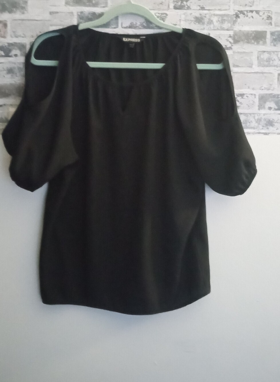 Express Black Cold-Shoulder Blouse with Puff Sleeves